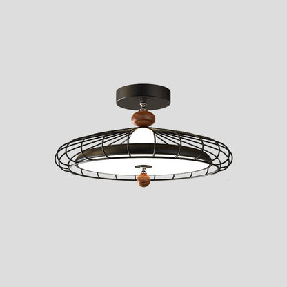 Traditional French Round Grille Iron Acrylic LED Semi-Flush Mount Ceiling Light For Bedroom