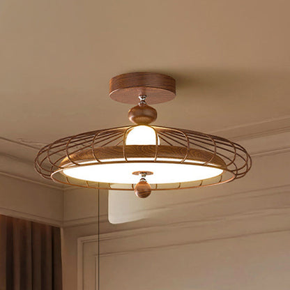 Traditional French Round Grille Iron Acrylic LED Semi-Flush Mount Ceiling Light For Bedroom