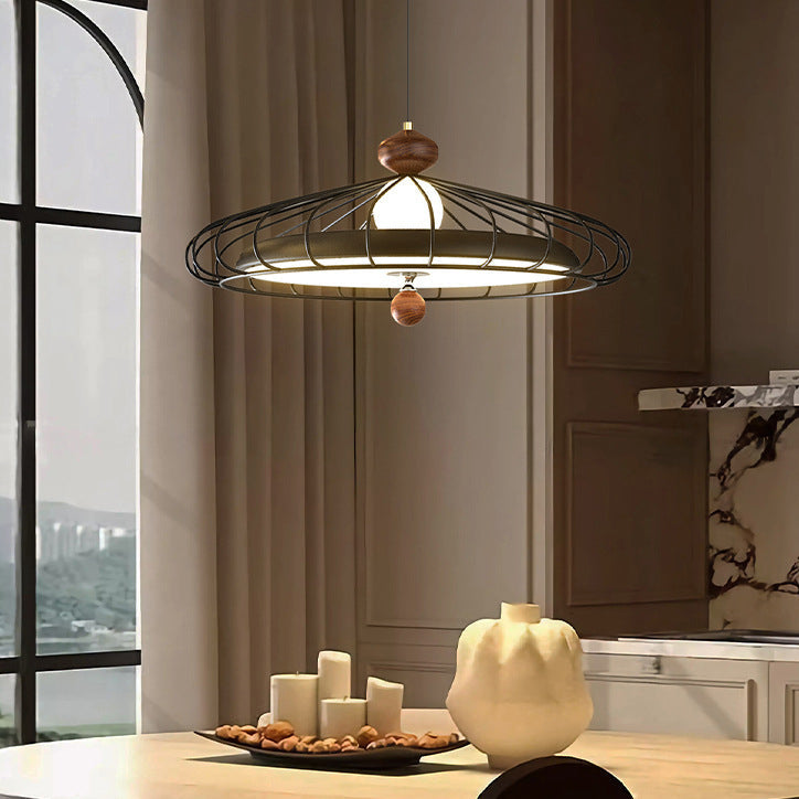 Traditional French Round Grille Iron Acrylic LED Chandelier For Dining Room