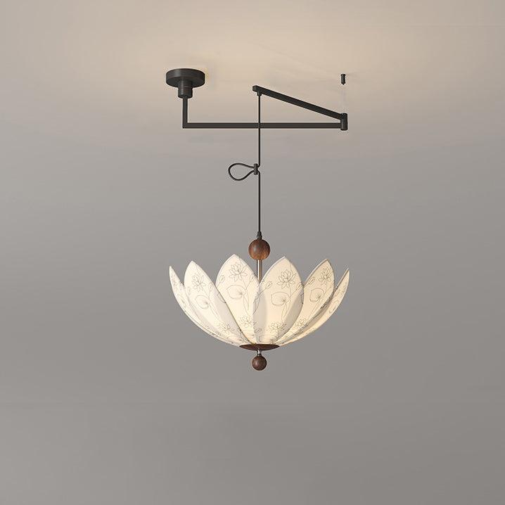 Traditional French Semicircular Bud Fabric Iron Wood 3 - Light Chandelier For Living Room