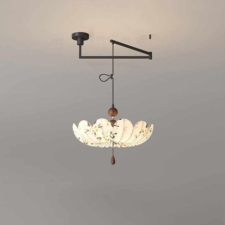 Traditional French Semicircular Bud Fabric Iron Wood 3 - Light Chandelier For Living Room