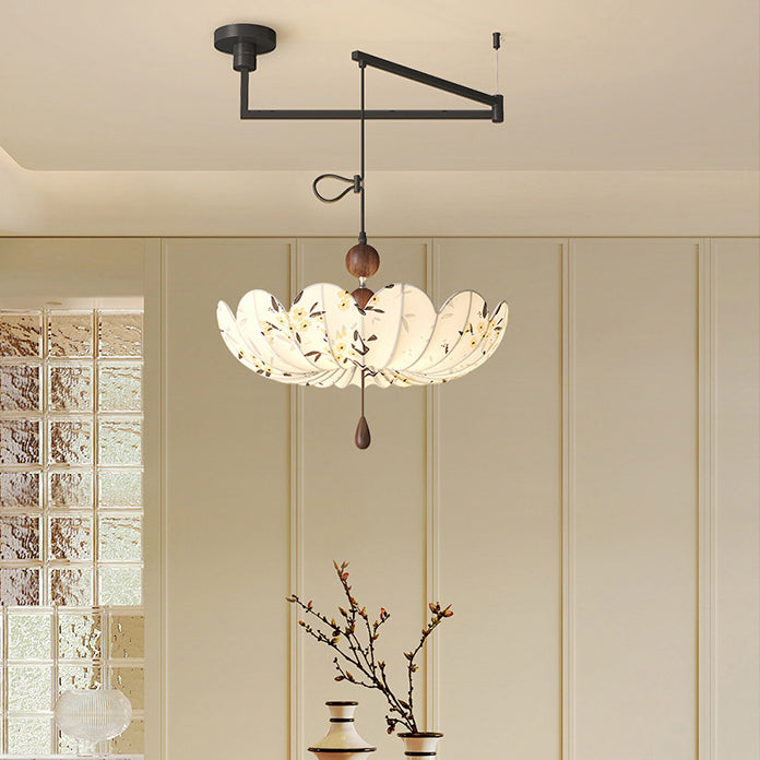 Traditional French Semicircular Bud Fabric Iron Wood 3 - Light Chandelier For Living Room