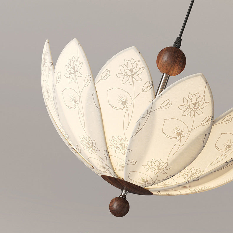 Traditional French Semicircular Bud Fabric Iron Wood 3 - Light Chandelier For Living Room