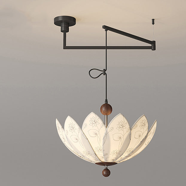 Traditional French Semicircular Bud Fabric Iron Wood 3 - Light Chandelier For Living Room