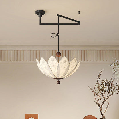 Traditional French Semicircular Bud Fabric Iron Wood 3 - Light Chandelier For Living Room