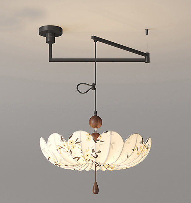 Traditional French Semicircular Bud Fabric Iron Wood 3 - Light Chandelier For Living Room