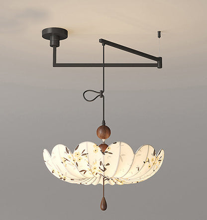 Traditional French Semicircular Bud Fabric Iron Wood 3 - Light Chandelier For Living Room