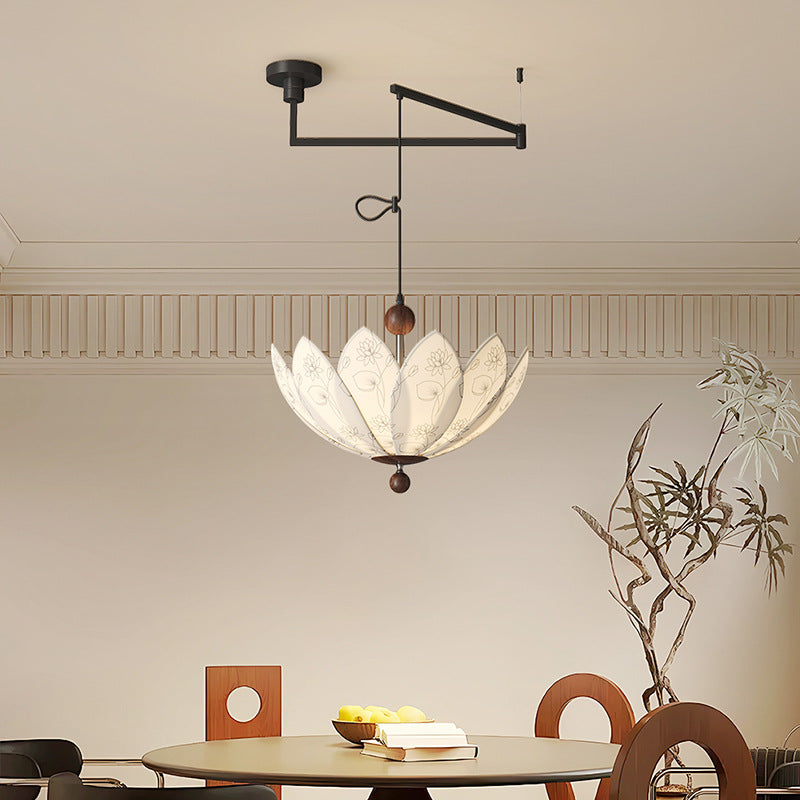 Traditional French Semicircular Bud Fabric Iron Wood 3 - Light Chandelier For Living Room