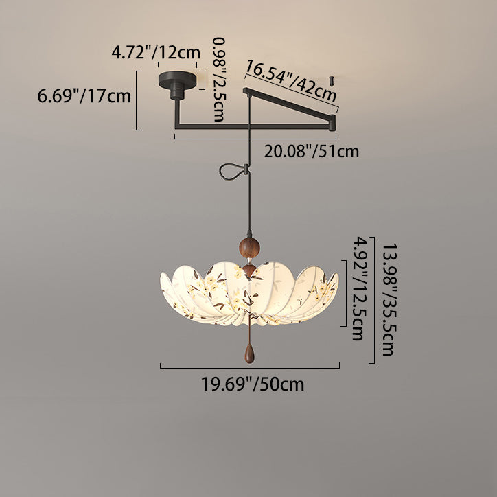 Traditional French Semicircular Bud Fabric Iron Wood 3 - Light Chandelier For Living Room