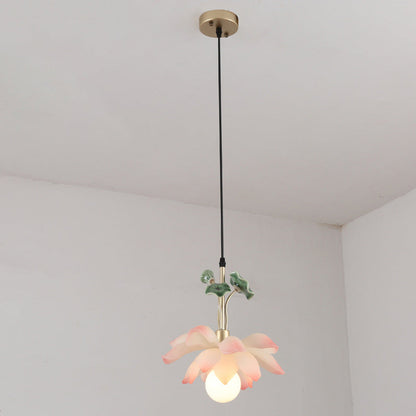 Traditional Chinese Lotus Orb Iron Resin Ceramics 1/3/5 - Light Chandelier For Dining Room