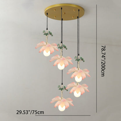 Traditional Chinese Lotus Orb Iron Resin Ceramics 1/3/5 - Light Chandelier For Dining Room