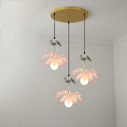 Traditional Chinese Lotus Orb Iron Resin Ceramics 1/3/5 - Light Chandelier For Dining Room