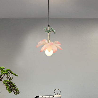 Traditional Chinese Lotus Orb Iron Resin Ceramics 1/3/5 - Light Chandelier For Dining Room