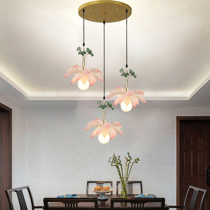 Traditional Chinese Lotus Orb Iron Resin Ceramics 1/3/5 - Light Chandelier For Dining Room