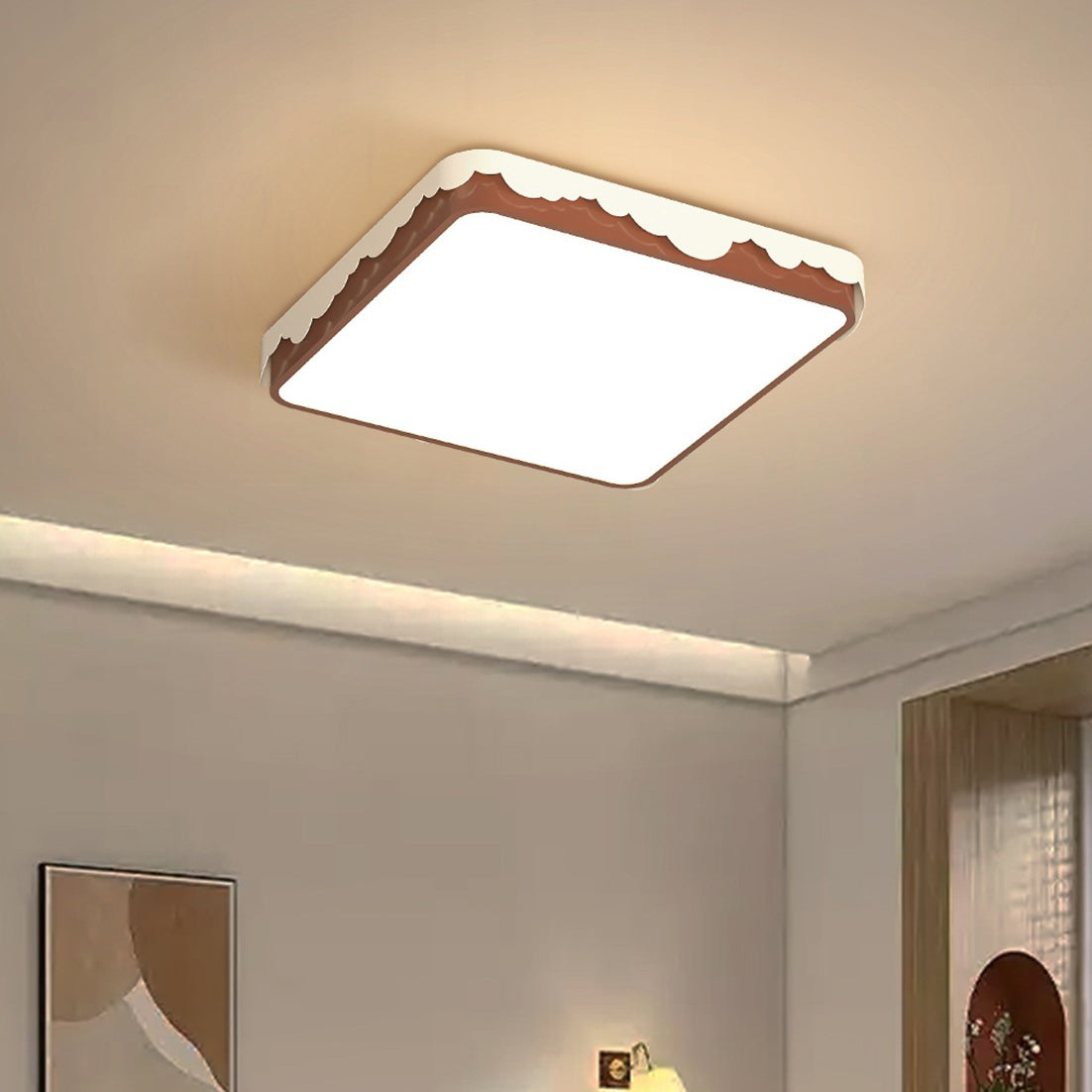 Contemporary Retro Round Square Wavy Edge Acrylic Hardware LED Flush Mount Ceiling Light For Bedroom
