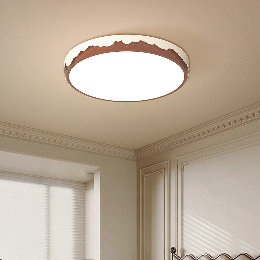 Contemporary Retro Round Square Wavy Edge Acrylic Hardware LED Flush Mount Ceiling Light For Bedroom