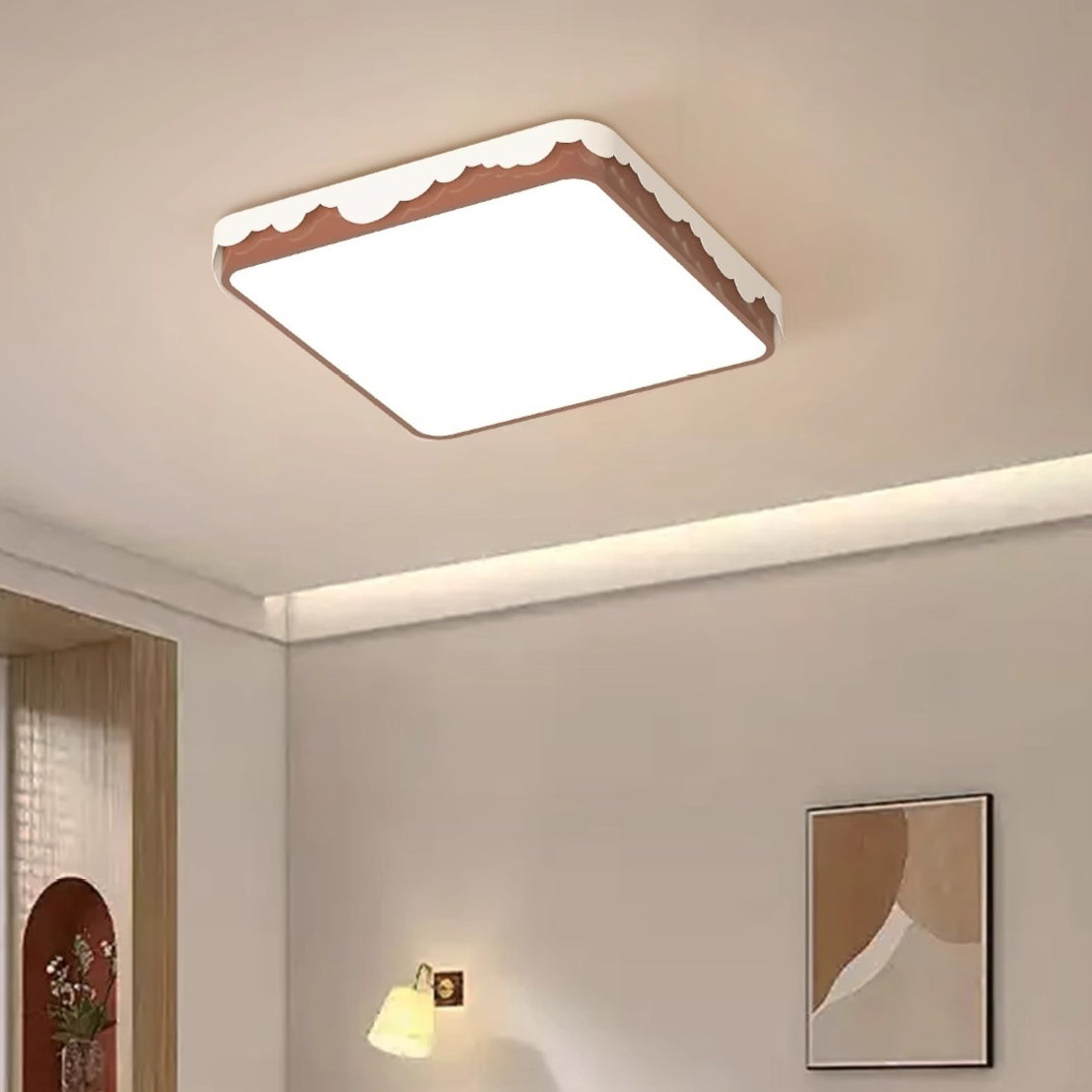 Contemporary Retro Round Square Wavy Edge Acrylic Hardware LED Flush Mount Ceiling Light For Bedroom