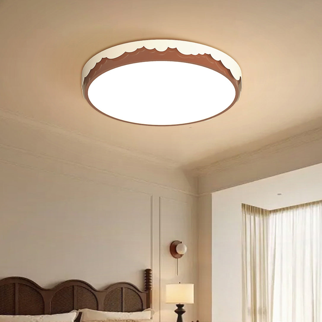 Contemporary Retro Round Square Wavy Edge Acrylic Hardware LED Flush Mount Ceiling Light For Bedroom