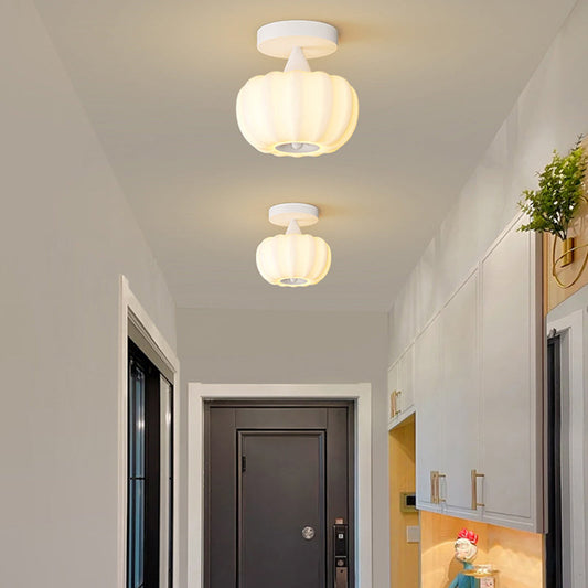Contemporary Nordic Pumpkin Iron Roto-molding LED Semi-Flush Mount Ceiling Light For Hallways