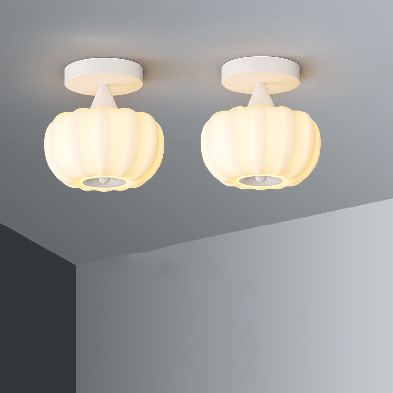 Contemporary Nordic Pumpkin Iron Roto-molding LED Semi-Flush Mount Ceiling Light For Hallways