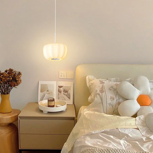 Contemporary Nordic Pumpkin Iron Roto-molding LED Pendant Light For Bedroom