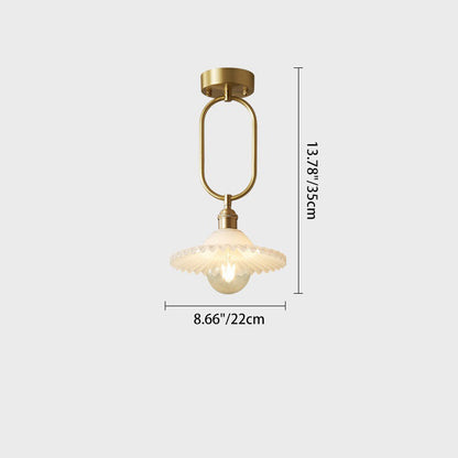 Contemporary Simplicity Conical Umbrella Semicircular Copper Glass 1 - Light Semi-Flush Mount Ceiling Light For Hallways