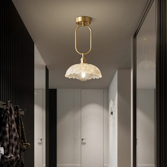 Contemporary Simplicity Conical Umbrella Semicircular Copper Glass 1 - Light Semi-Flush Mount Ceiling Light For Hallways
