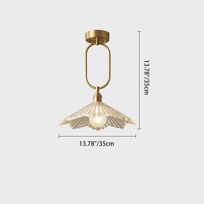Contemporary Simplicity Conical Umbrella Semicircular Copper Glass 1 - Light Semi-Flush Mount Ceiling Light For Hallways