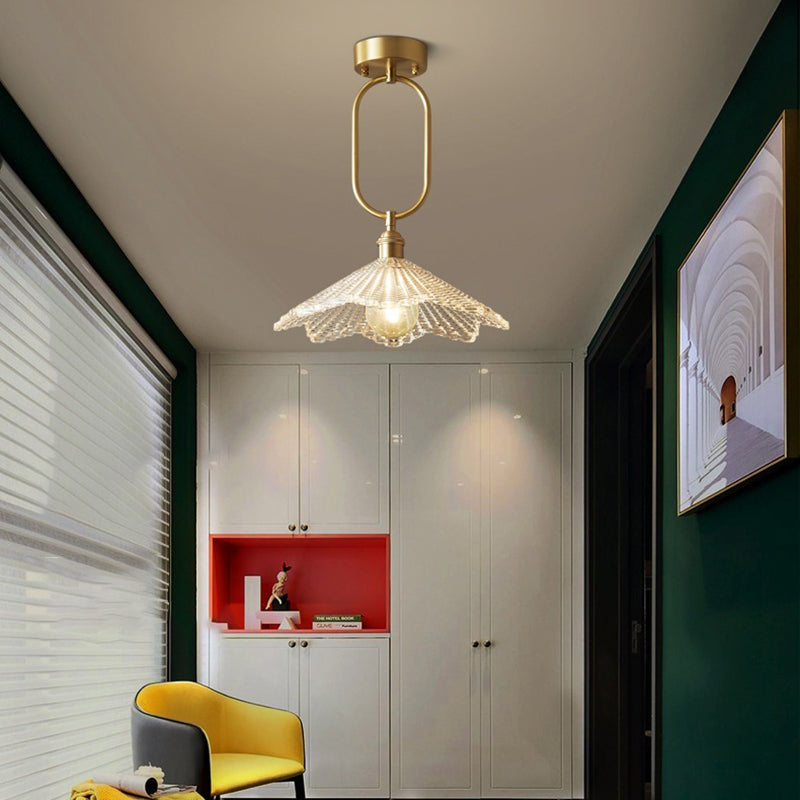 Contemporary Simplicity Conical Umbrella Semicircular Copper Glass 1 - Light Semi-Flush Mount Ceiling Light For Hallways