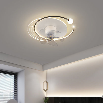 Contemporary Nordic Round Oval Five Fan Blades Orb Iron Acrylic LED Flush Mount Ceiling Fan Light For Bedroom