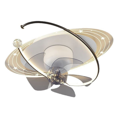 Contemporary Nordic Round Oval Five Fan Blades Orb Iron Acrylic LED Flush Mount Ceiling Fan Light For Bedroom