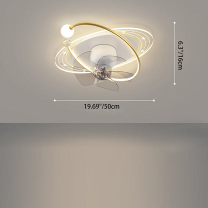 Contemporary Nordic Round Oval Five Fan Blades Orb Iron Acrylic LED Flush Mount Ceiling Fan Light For Bedroom
