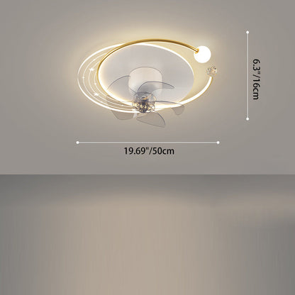 Contemporary Nordic Round Oval Five Fan Blades Orb Iron Acrylic LED Flush Mount Ceiling Fan Light For Bedroom