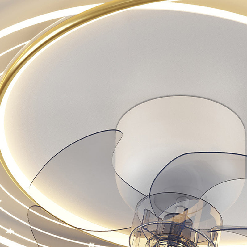 Contemporary Nordic Round Oval Five Fan Blades Orb Iron Acrylic LED Flush Mount Ceiling Fan Light For Bedroom