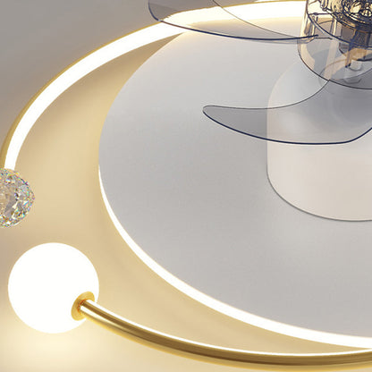 Contemporary Nordic Round Oval Five Fan Blades Orb Iron Acrylic LED Flush Mount Ceiling Fan Light For Bedroom