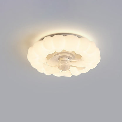 Contemporary Nordic Cream Round Clouds Hardware PE LED Flush Mount Ceiling Fan Light For Bedroom
