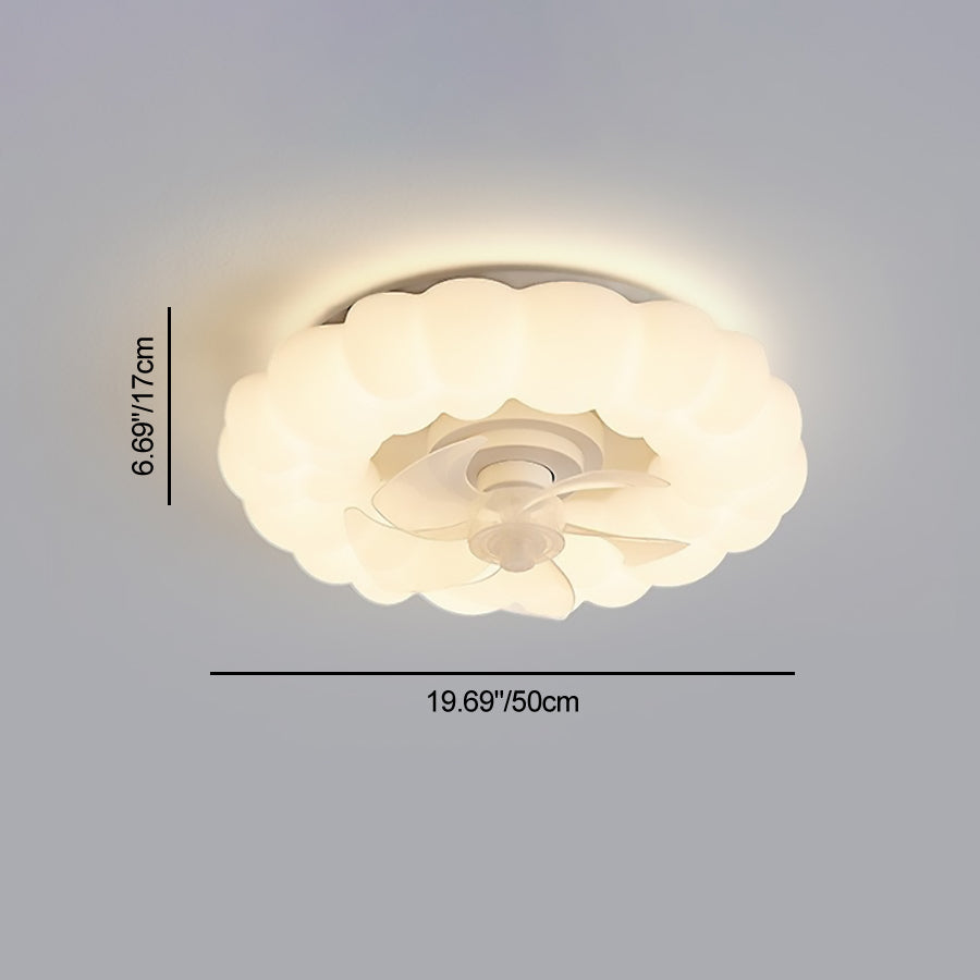 Contemporary Nordic Cream Round Clouds Hardware PE LED Flush Mount Ceiling Fan Light For Bedroom
