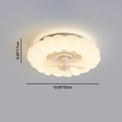 Contemporary Nordic Cream Round Clouds Hardware PE LED Flush Mount Ceiling Fan Light For Bedroom