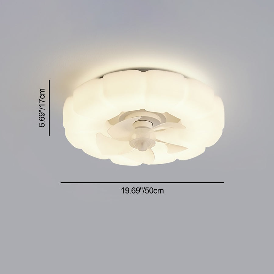 Contemporary Nordic Cream Round Clouds Hardware PE LED Flush Mount Ceiling Fan Light For Bedroom