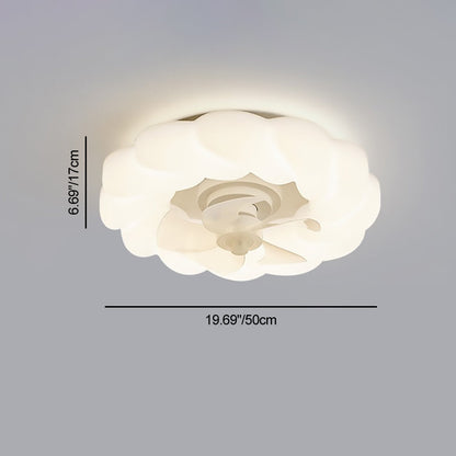 Contemporary Nordic Cream Round Clouds Hardware PE LED Flush Mount Ceiling Fan Light For Bedroom