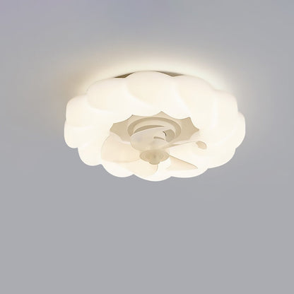 Contemporary Nordic Cream Round Clouds Hardware PE LED Flush Mount Ceiling Fan Light For Bedroom