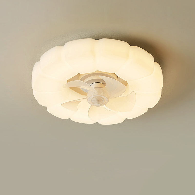 Contemporary Nordic Cream Round Clouds Hardware PE LED Flush Mount Ceiling Fan Light For Bedroom