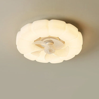 Contemporary Nordic Cream Round Clouds Hardware PE LED Flush Mount Ceiling Fan Light For Bedroom