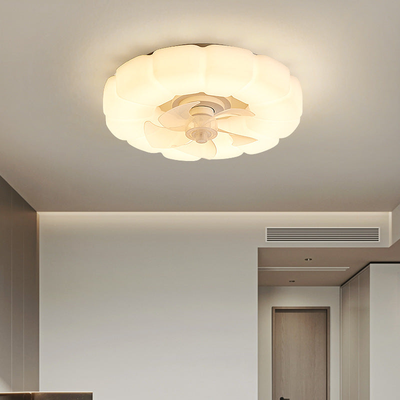 Contemporary Nordic Cream Round Clouds Hardware PE LED Flush Mount Ceiling Fan Light For Bedroom
