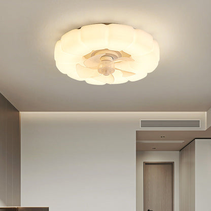 Contemporary Nordic Cream Round Clouds Hardware PE LED Flush Mount Ceiling Fan Light For Bedroom