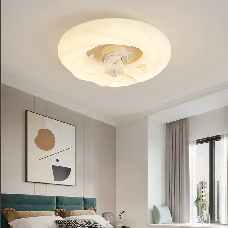 Contemporary Nordic Cream Round Clouds Hardware PE LED Flush Mount Ceiling Fan Light For Bedroom