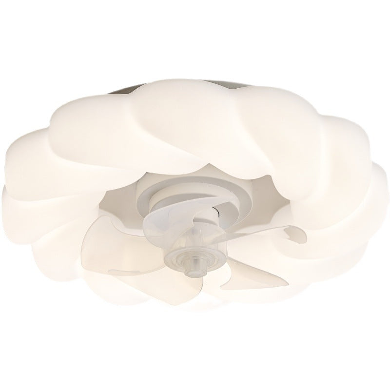 Contemporary Nordic Cream Round Clouds Hardware PE LED Flush Mount Ceiling Fan Light For Bedroom