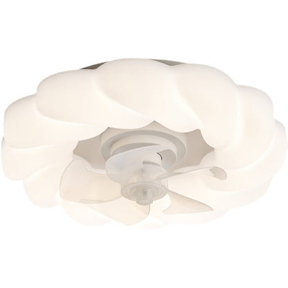 Contemporary Nordic Cream Round Clouds Hardware PE LED Flush Mount Ceiling Fan Light For Bedroom