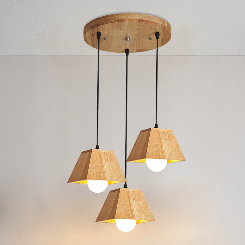 Traditional Japanese Trapezoid Orb Rubber Wood 1/3 - Light Chandelier For Dining Room