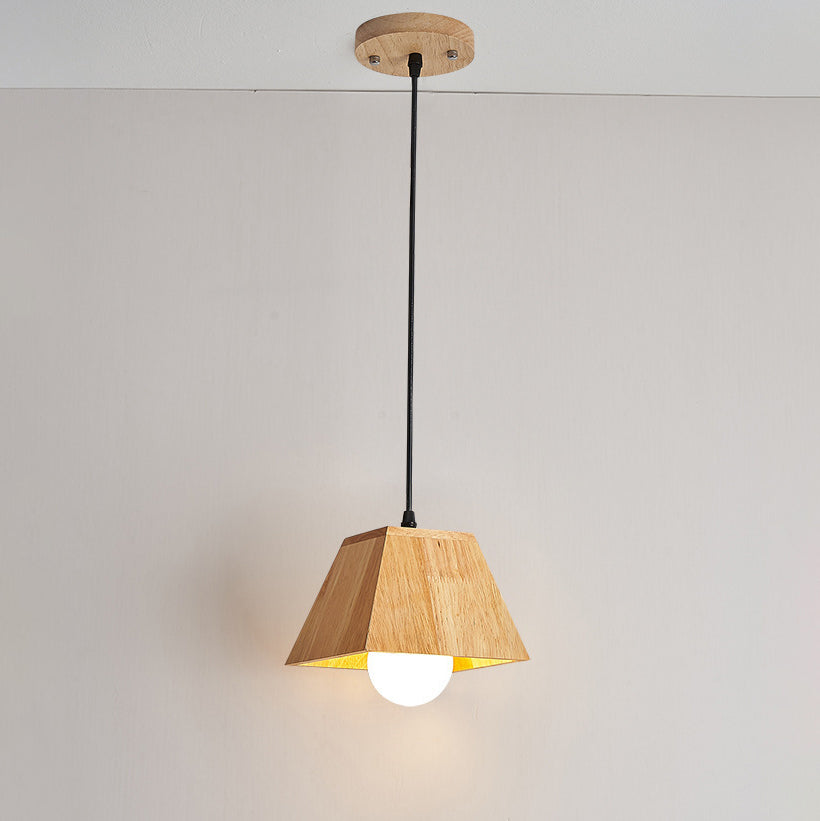 Traditional Japanese Trapezoid Orb Rubber Wood 1/3 - Light Chandelier For Dining Room